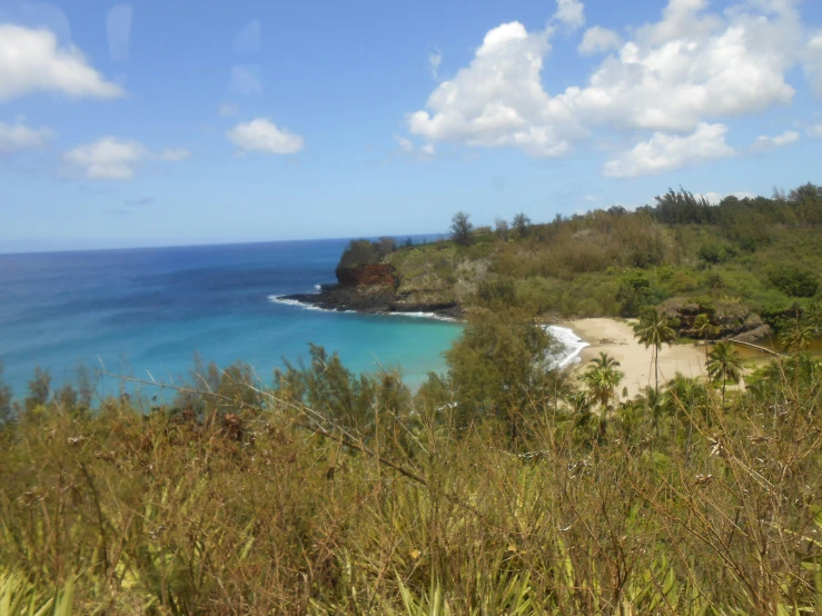 a view looking out over an ocean, from a hill