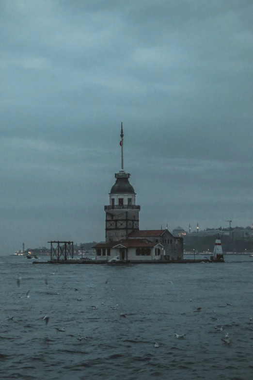 lighthouse next to dock in large body of water