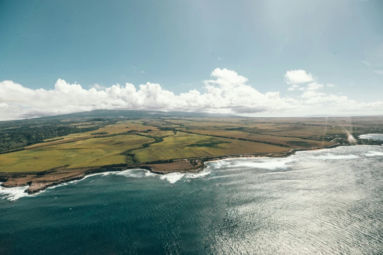 aerial view looking down at a coastal landscape