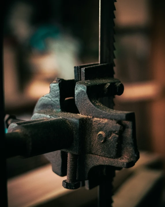 close up view of an old wood carving machine