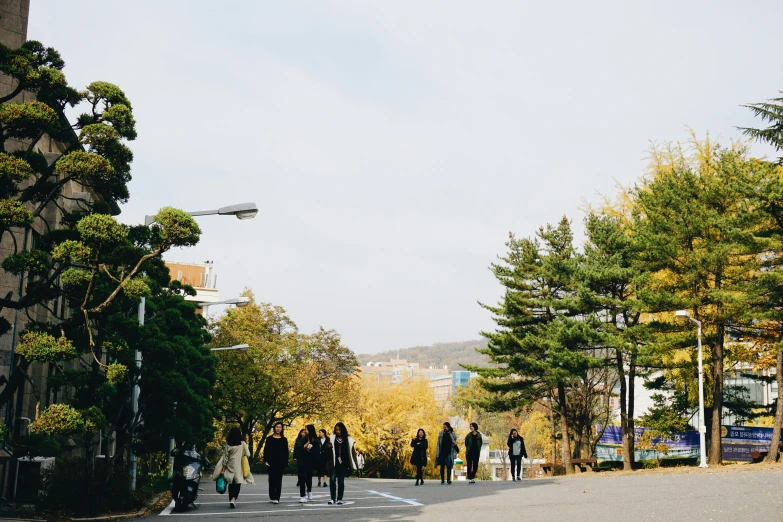 a group of people standing on the side of a road