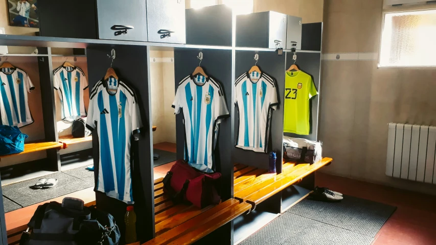the men's dressing room is clean and ready for their game