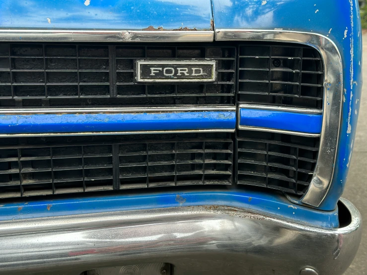 a grille that says ford is painted blue