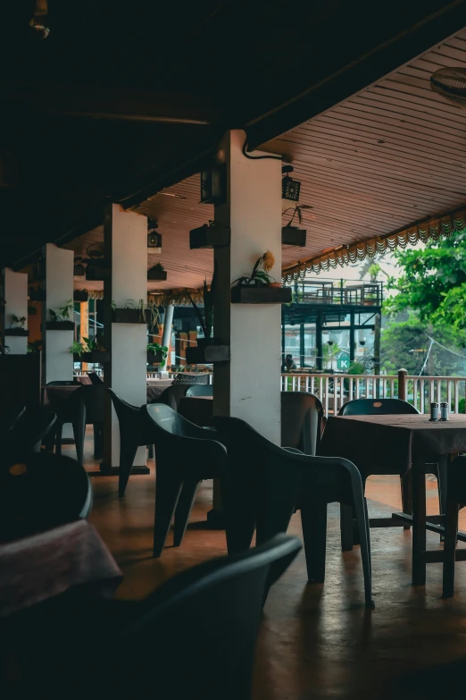 chairs that are sitting at tables on the floor