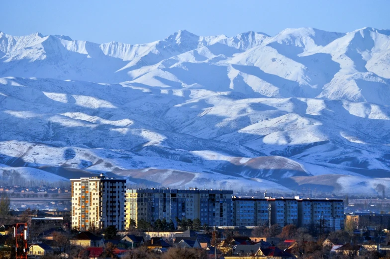 an image of snow covered mountains and buildings