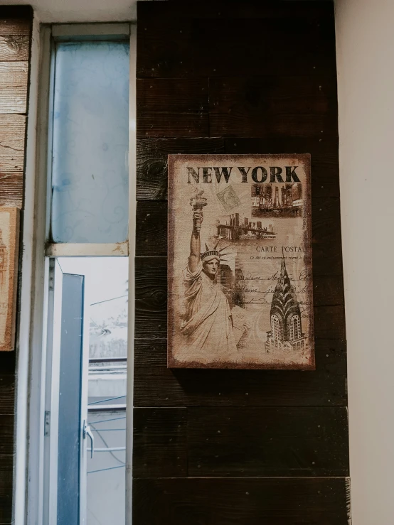 an old po of the new york city sign in a window