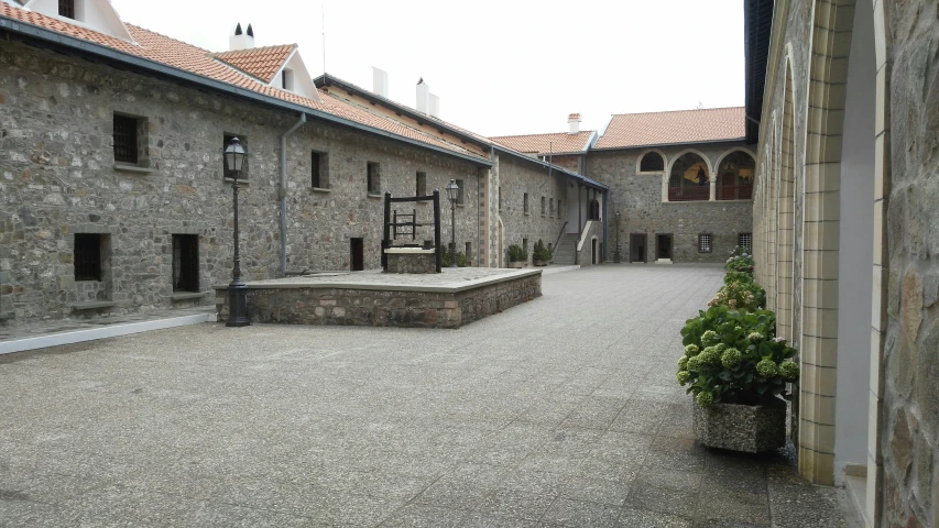 large stone courtyard in an old european town