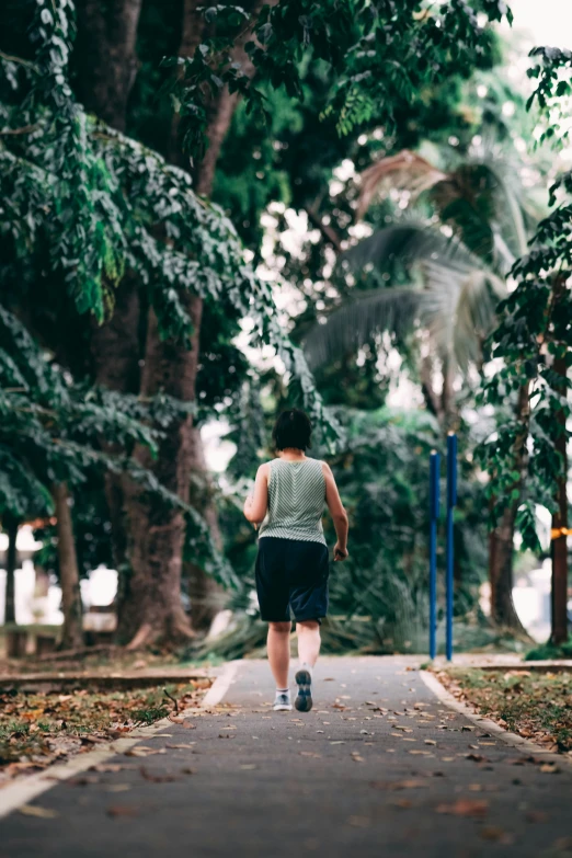 a person in the park jogging on the road