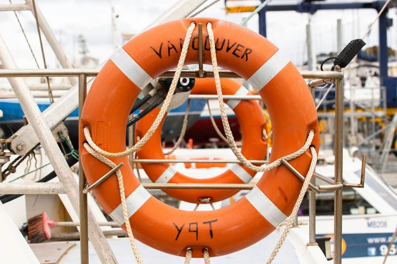 a lifesaver, some in a boat in a harbor