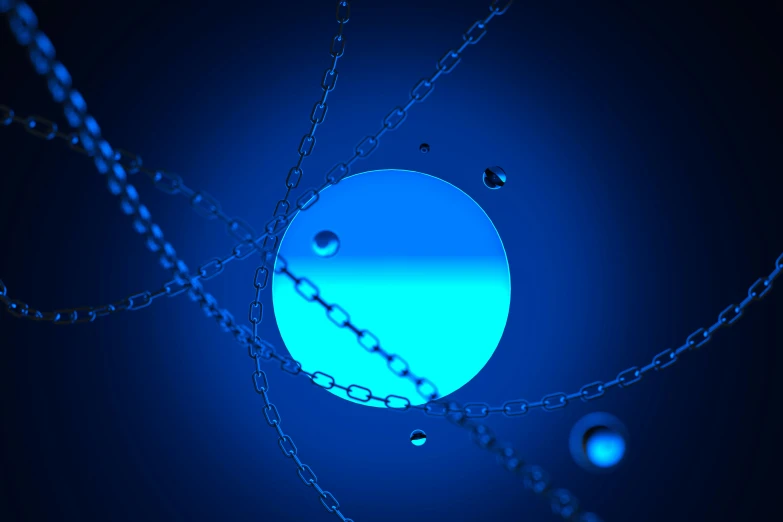 an artistic po of chains and planets against a blue background