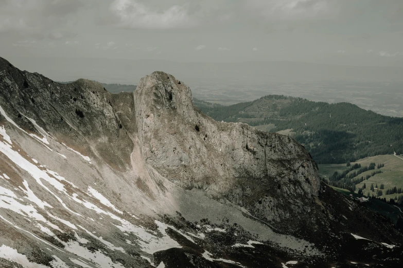 the mountaintops and mountains are covered with snow