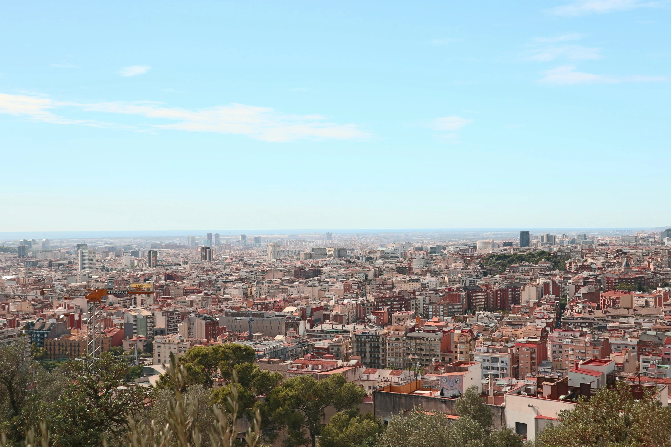 the skyline and surrounding buildings of this large city