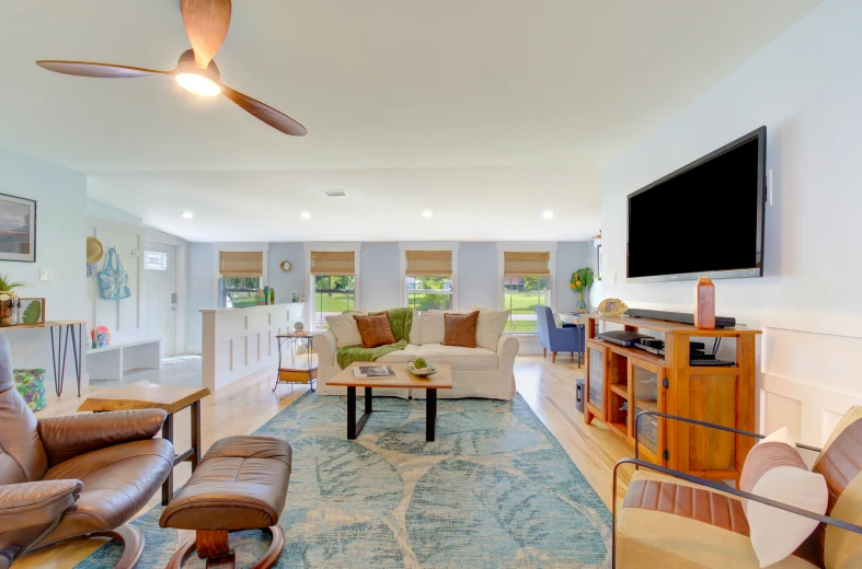 a living room filled with furniture and a flat screen tv