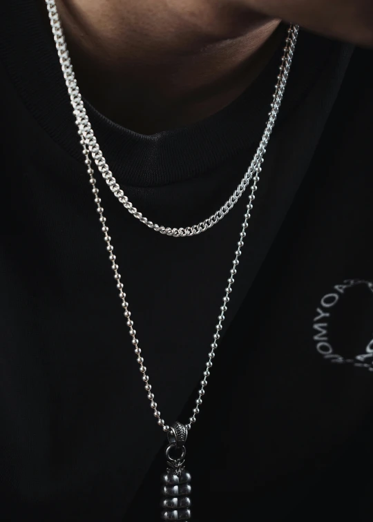 a man is wearing a large chain necklace