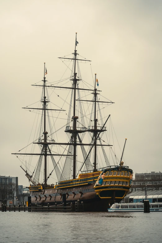 there is a large sailing ship in the water