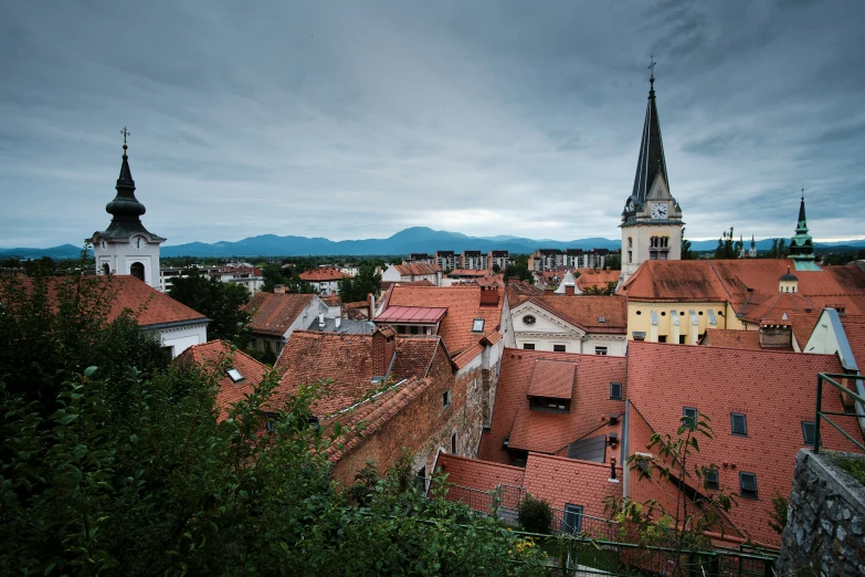 there are many roof tops and steeples on this area