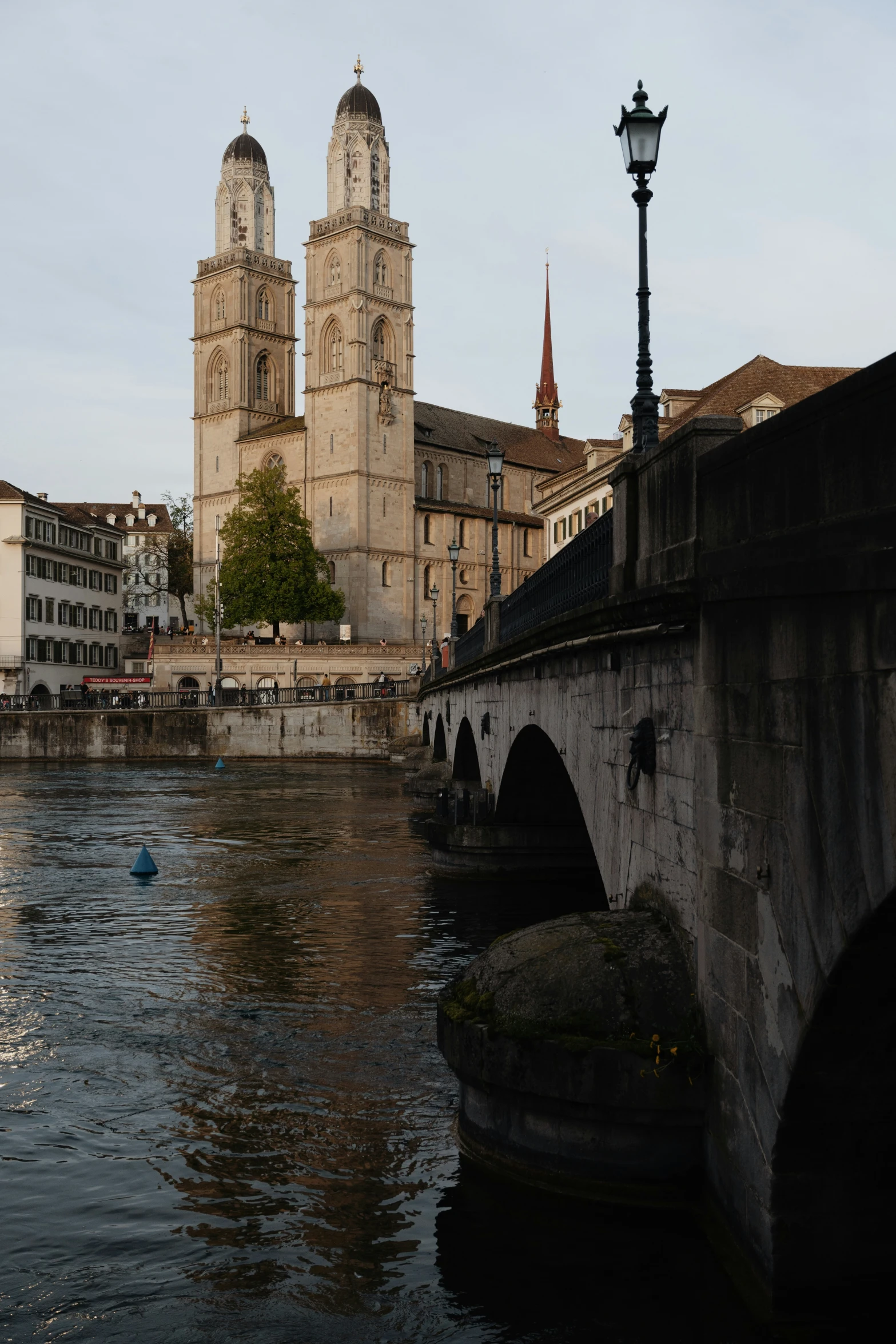 the river has a bridge in the middle of it