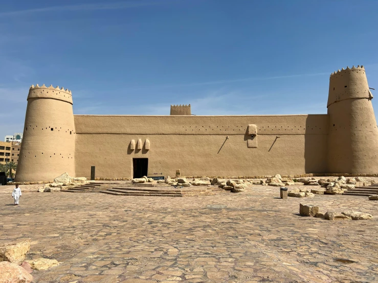 the ruins of an ancient castle against a blue sky