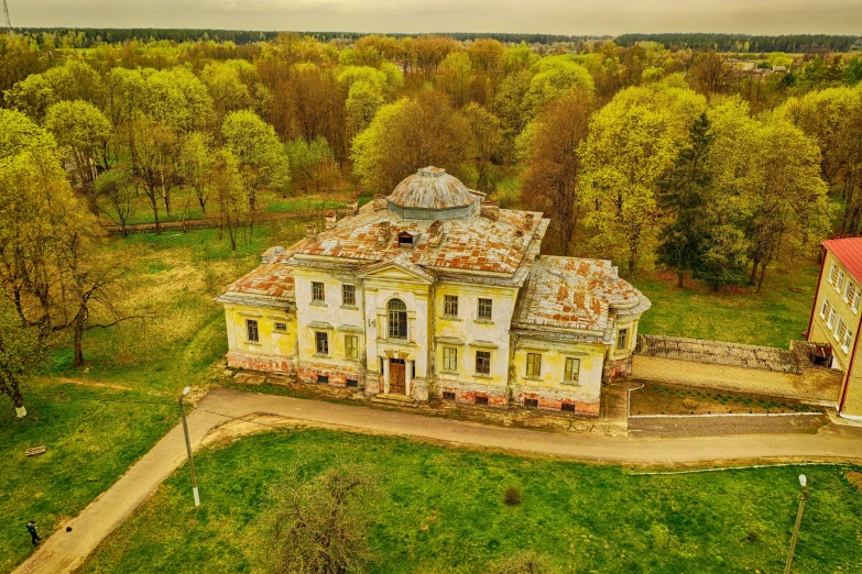 an aerial view of the house from above