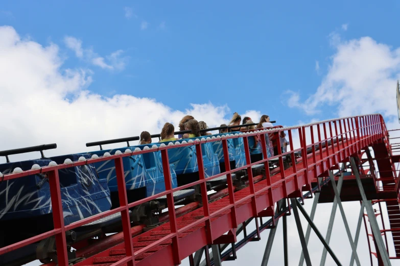 birds sitting on the rails of a roller coaster