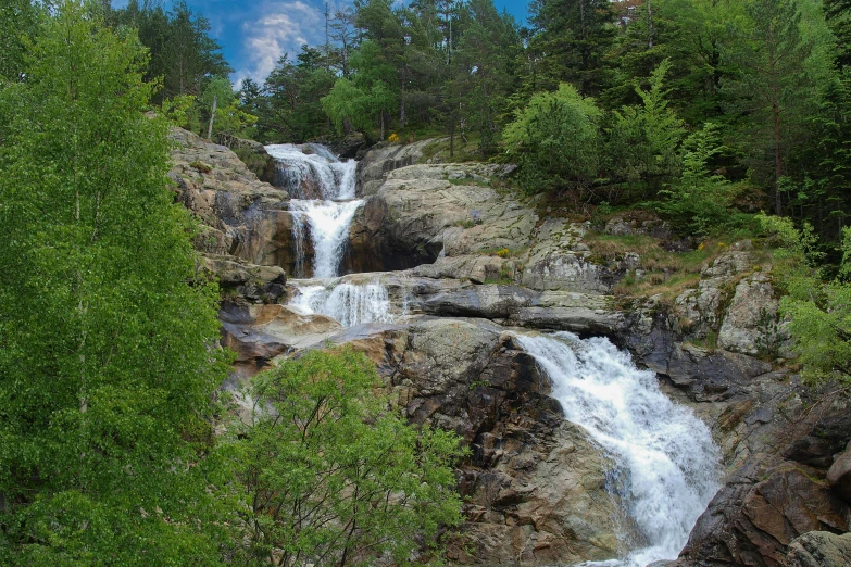 a small waterfall in a wooded area in the woods