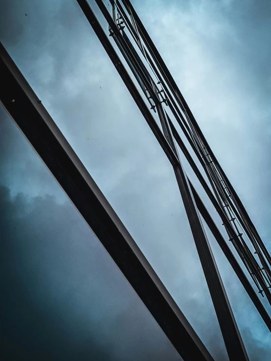 a sky view looking up from the bottom of a train