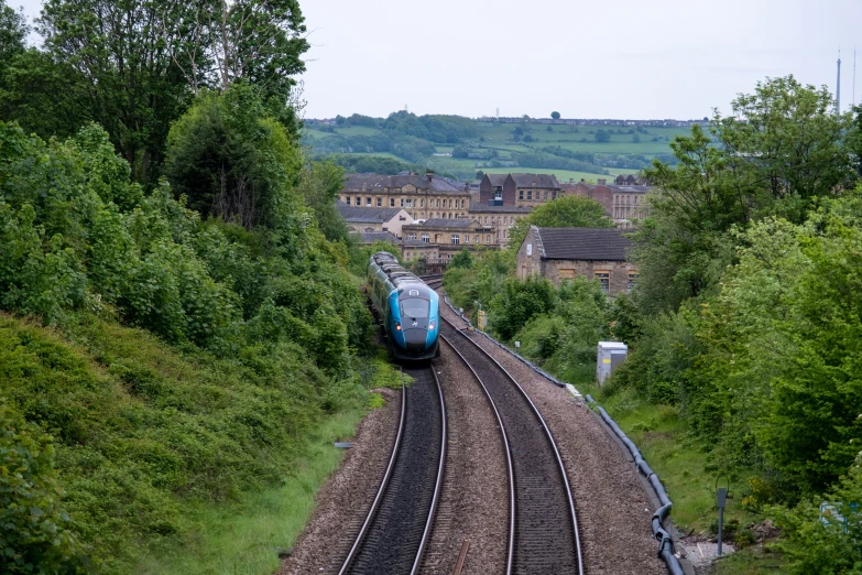 a train traveling through the countryside near lots of trees