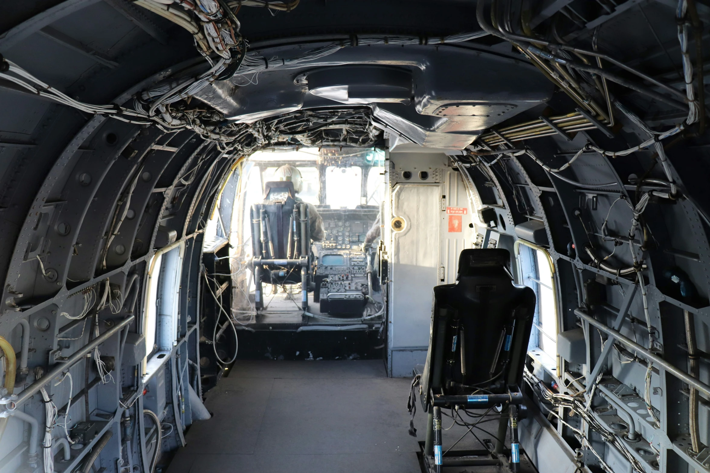 the view into a large vehicle of its interior