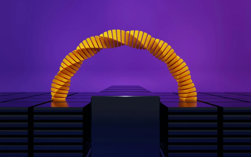 a graphic of a stairway leading to a purple background