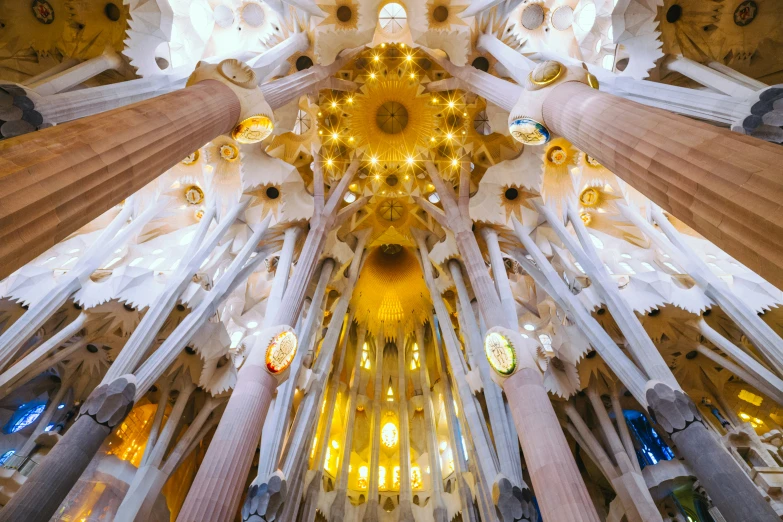 a colorful and elaborate cathedral with stone pillars