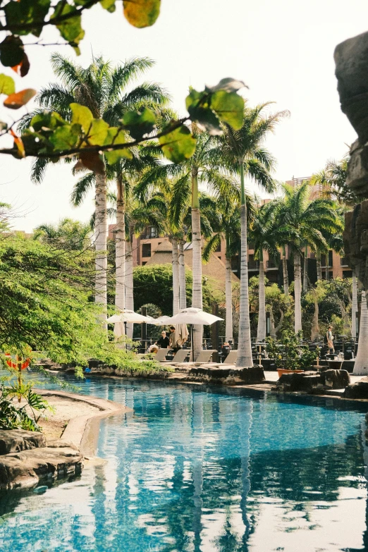 people are lounging in a resort pool