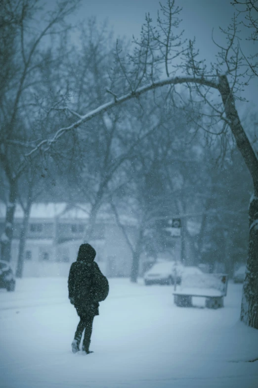 a person in the snow outside at night