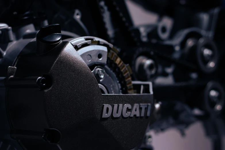 a black and silver object is shown with words ducati