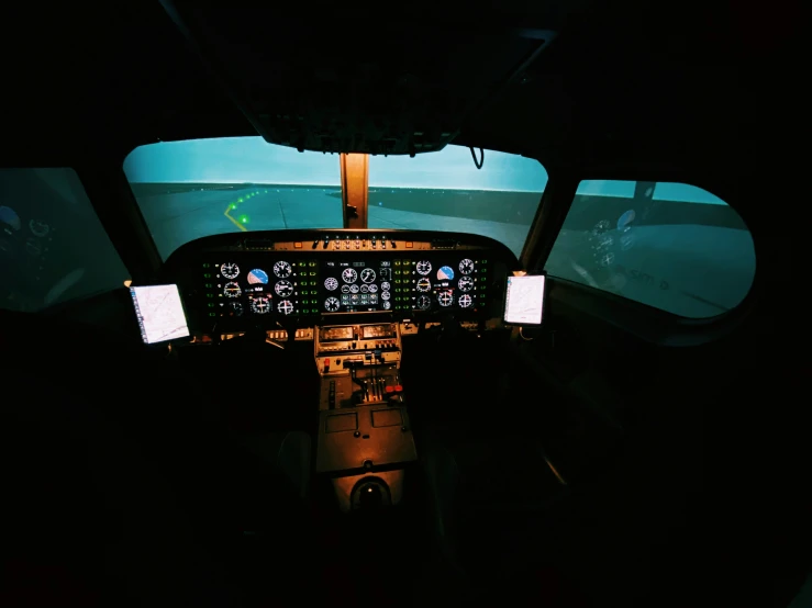 the cockpit view from inside a jet airliner