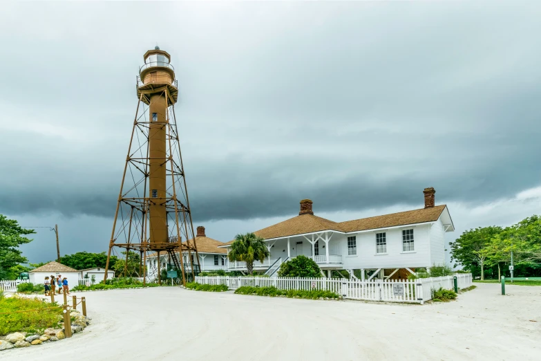 the old building has a light tower on top