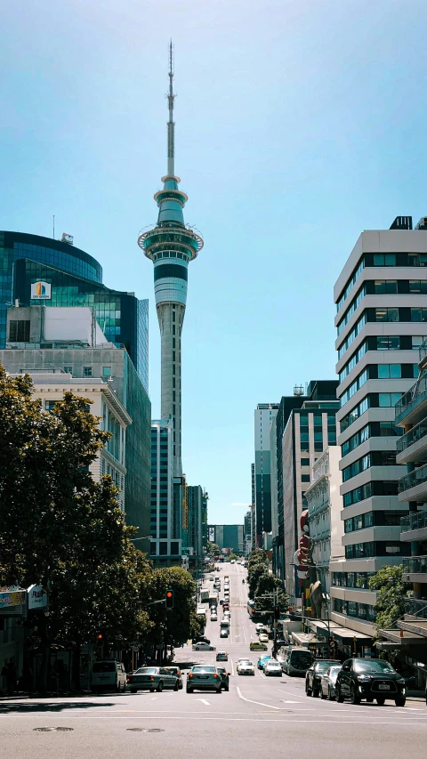 view of a street in a city with several buildings