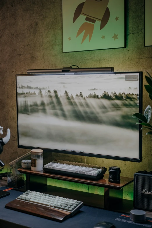 computer equipment displayed in dimly lit room at home