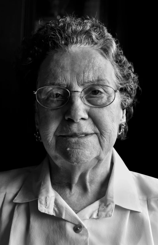 black and white portrait of an older woman