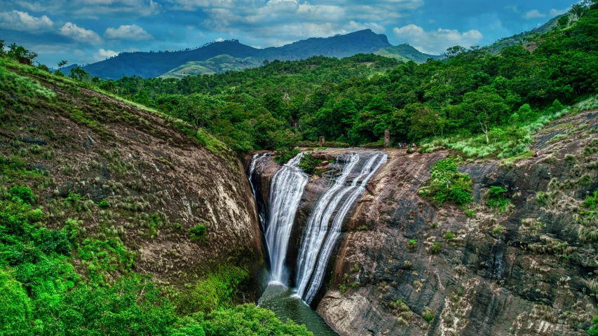 a couple of large waterfalls are in the mountains