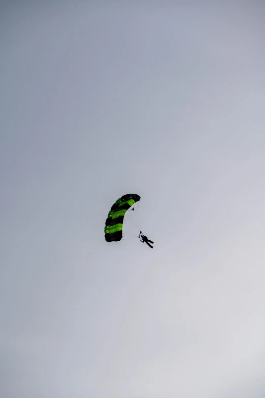 two para - gliders flying in an overcast sky