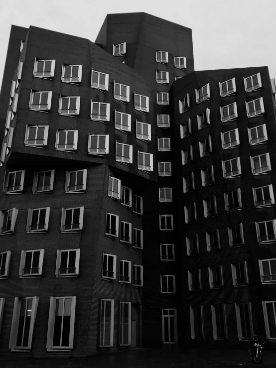 a black and white po of many windows