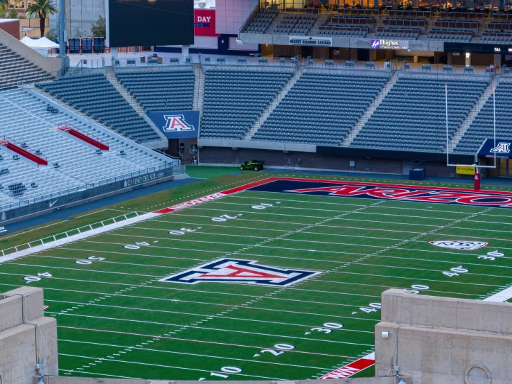 an aerial view of a football field and stadium