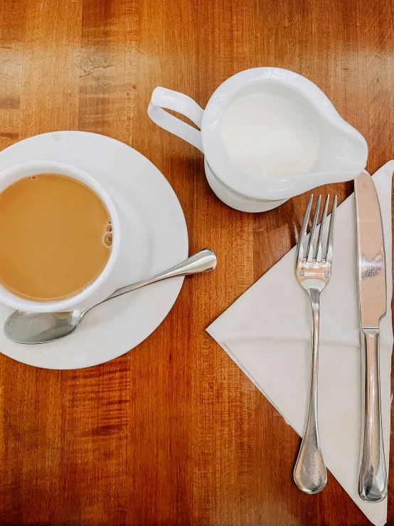 there is a spoon, fork and spoon in a cup