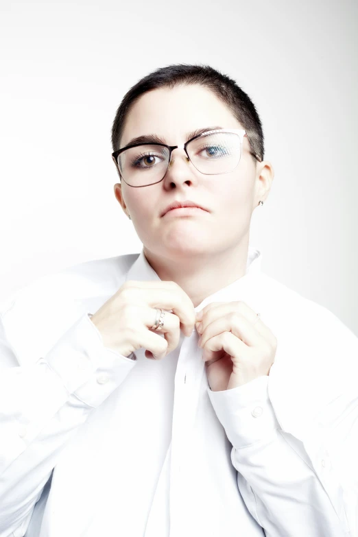 woman wearing glasses and looking off camera