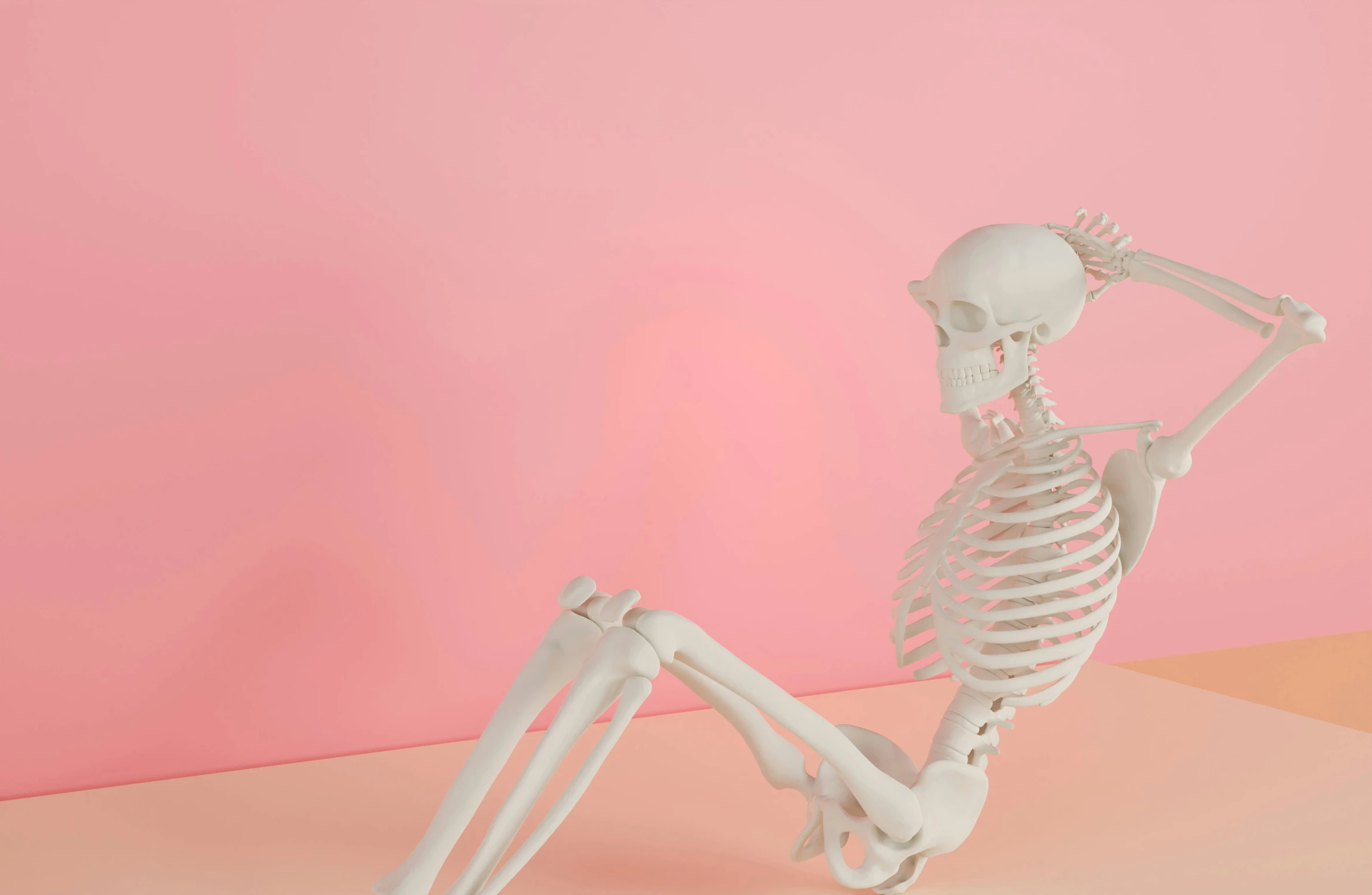 a skeleton sitting in the middle of a room