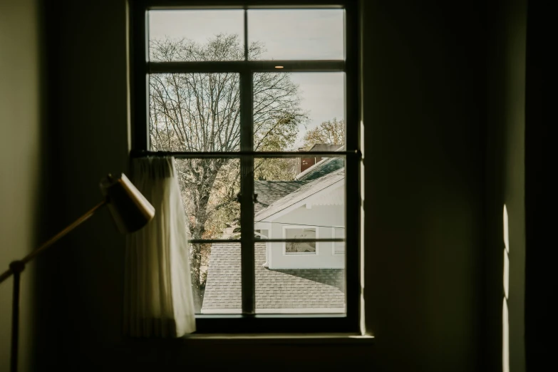 view through window onto roofs from outside