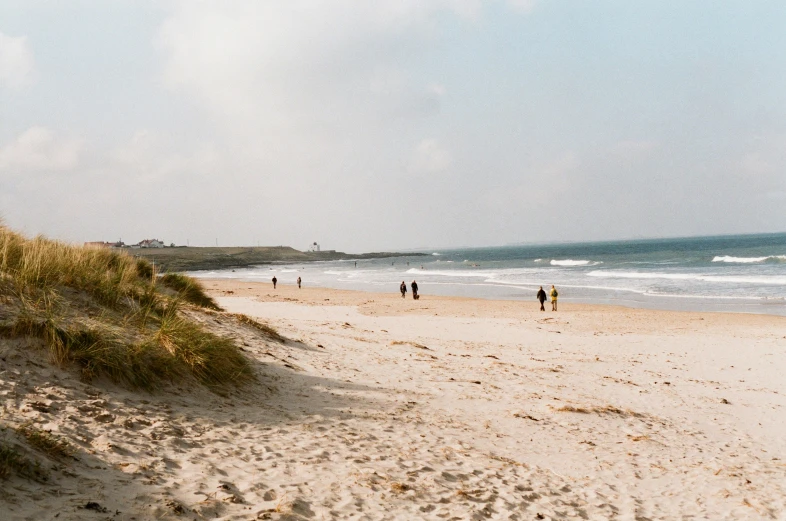 some people on the beach near water