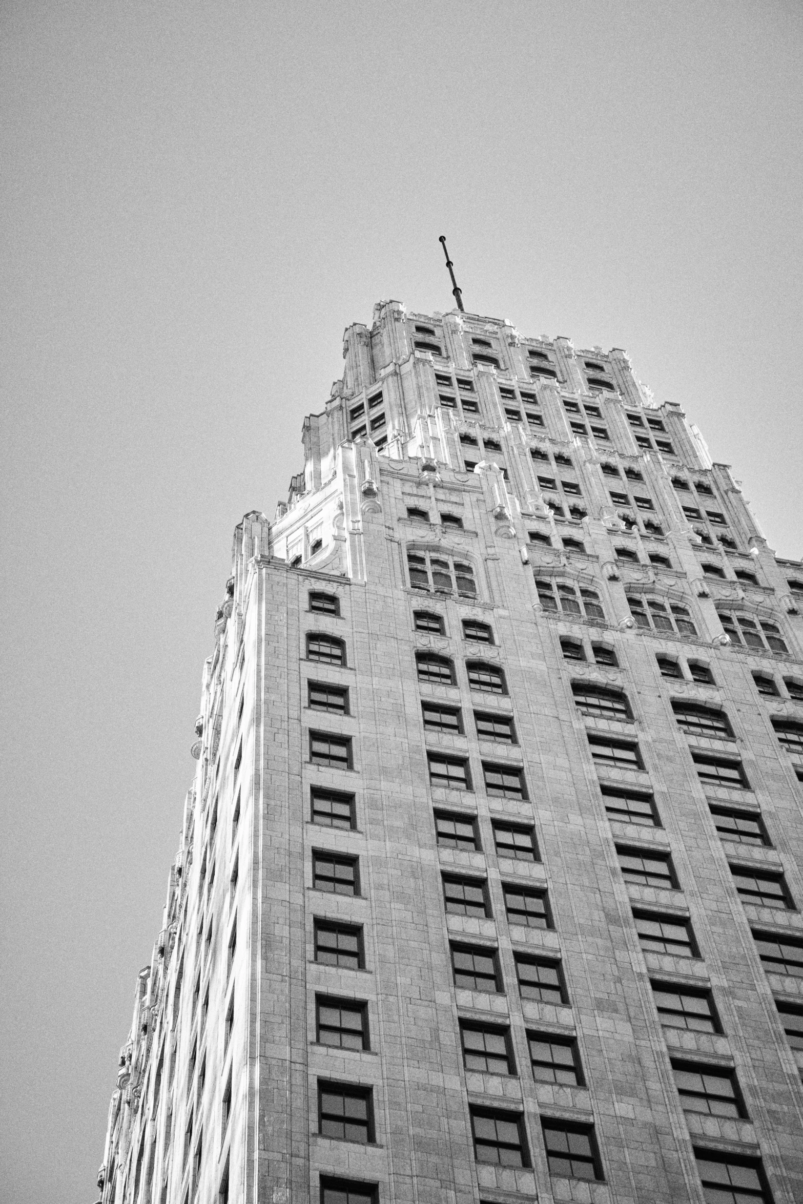 a black and white po of a very tall building