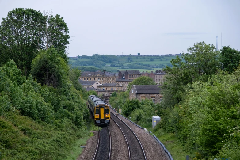 an image of a train passing by many trees