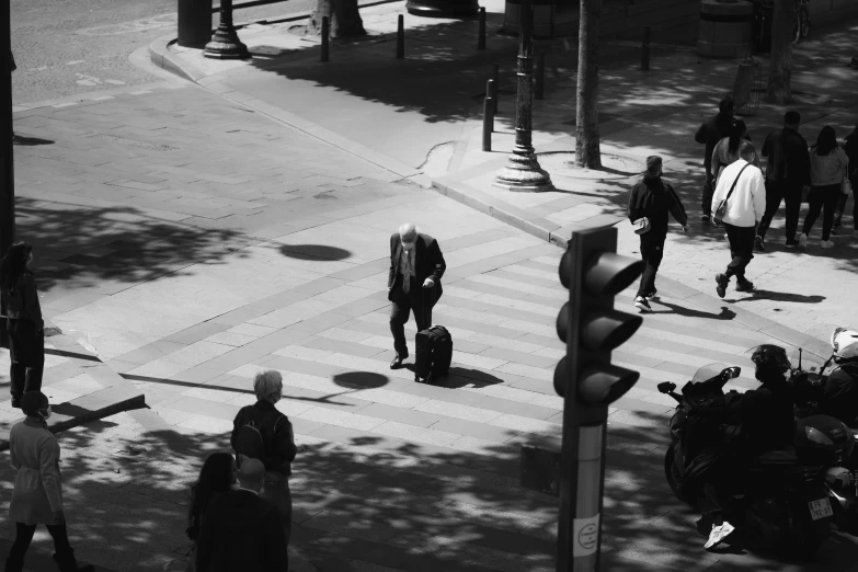 this is an image of a man walking in the city